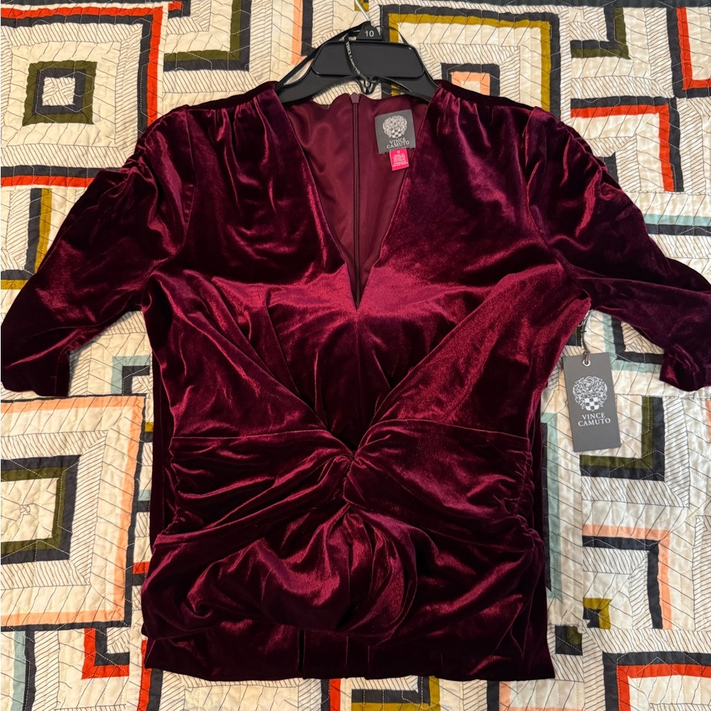 Vince Camuto Deep Burgundy Velvet Long Sleeve Twist-Front Jumpsuit